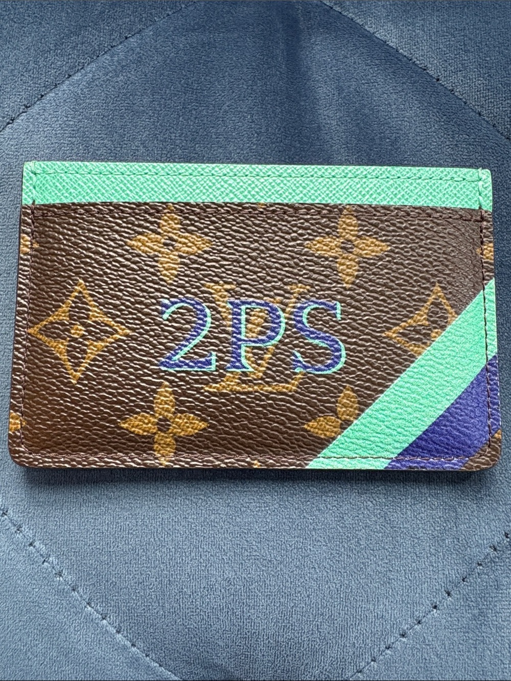 Louis Vuitton Brown Monogram Card Holder My Heritage Mint Green & Blue Accents